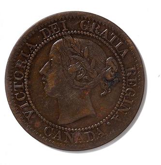 1859 - Wide 9 - 9/8 (W9/8) - ↑↑ - Double O Canada 1 Cent obverse