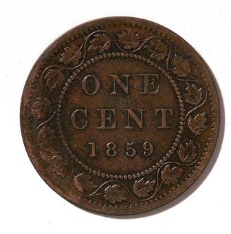 1859 - Wide 9 - 9/8 (W9/8) - ↑↑ - Double O Canada 1 Cent reverse