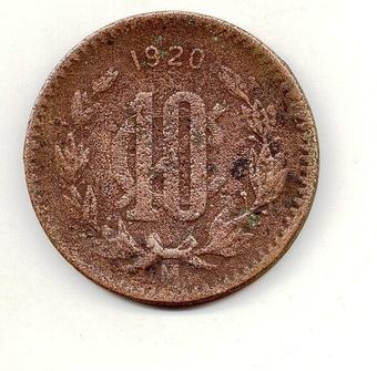 1919 Mexico 10 Centavos reverse