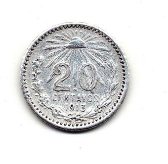 1908 Mexico 20 Centavos reverse